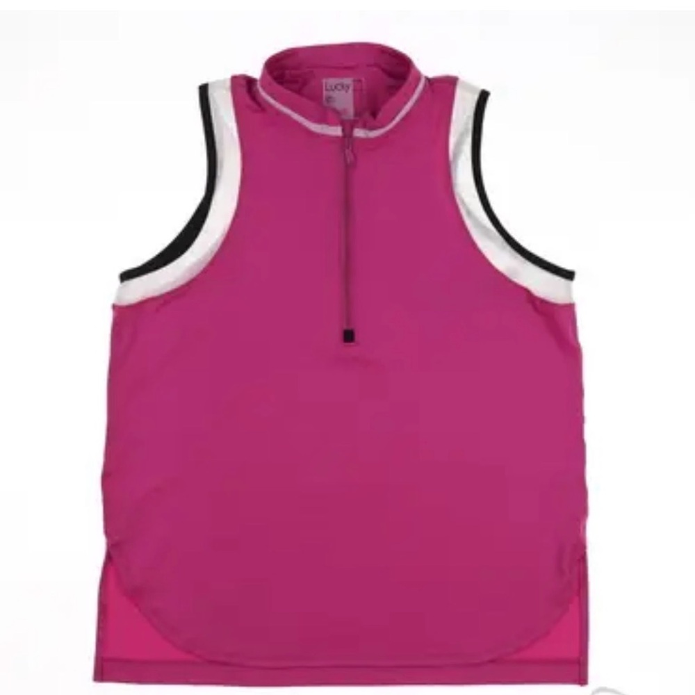 LUCKY IN LOVE sleeveless quarter zip Mandarin collar hot, pink golf top, size XL